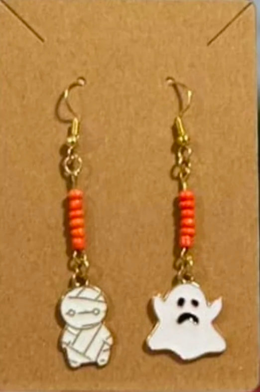 Ghost and Mummy Halloween Dangle Earrings