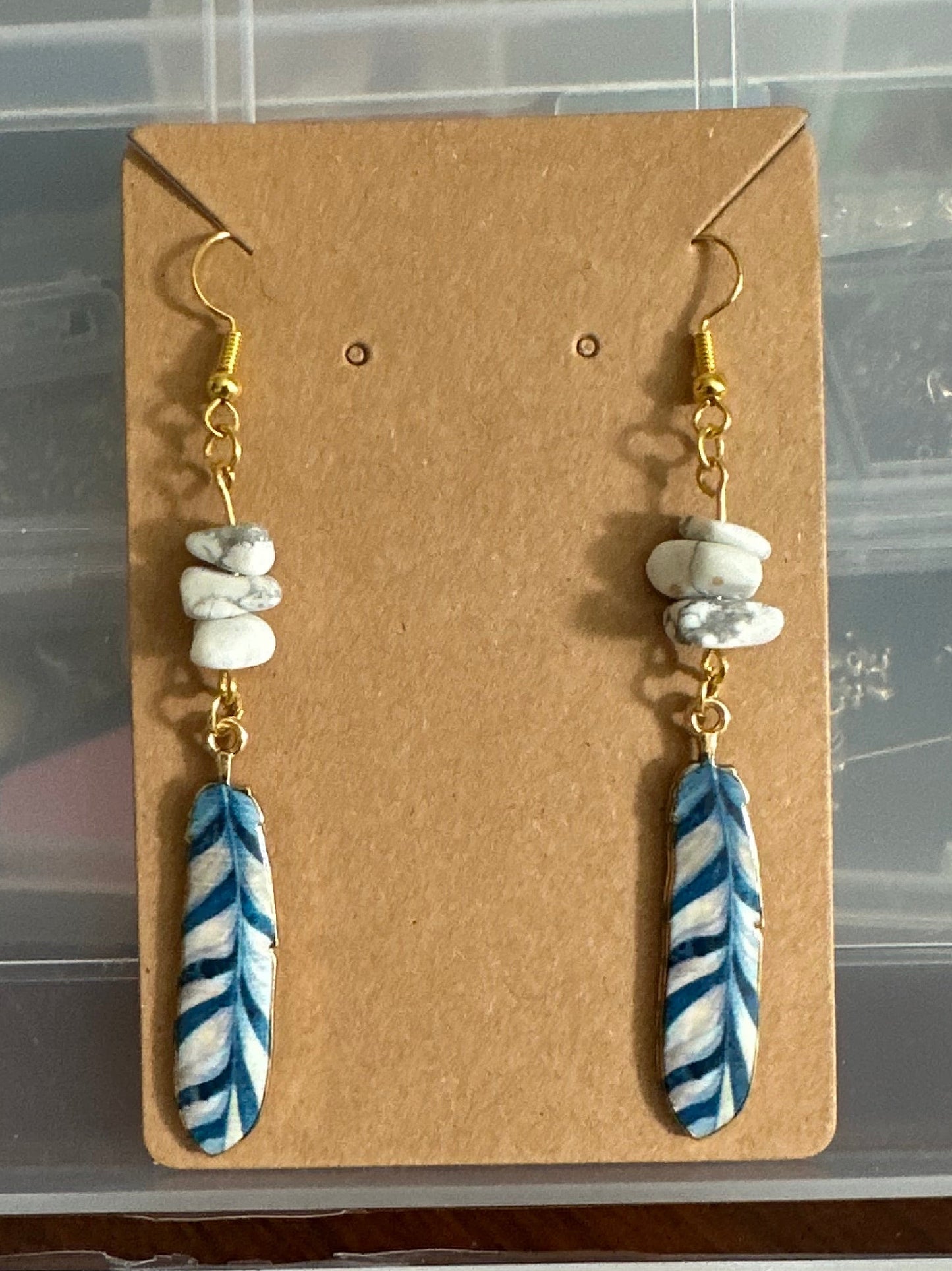 Blue feather earrings