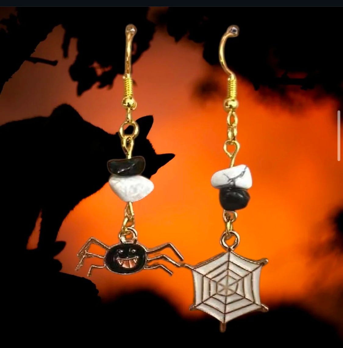 Spider and Web Halloween Dangle Earrings