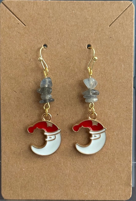 Gray Labradorite Santa Moon Dangle Earring