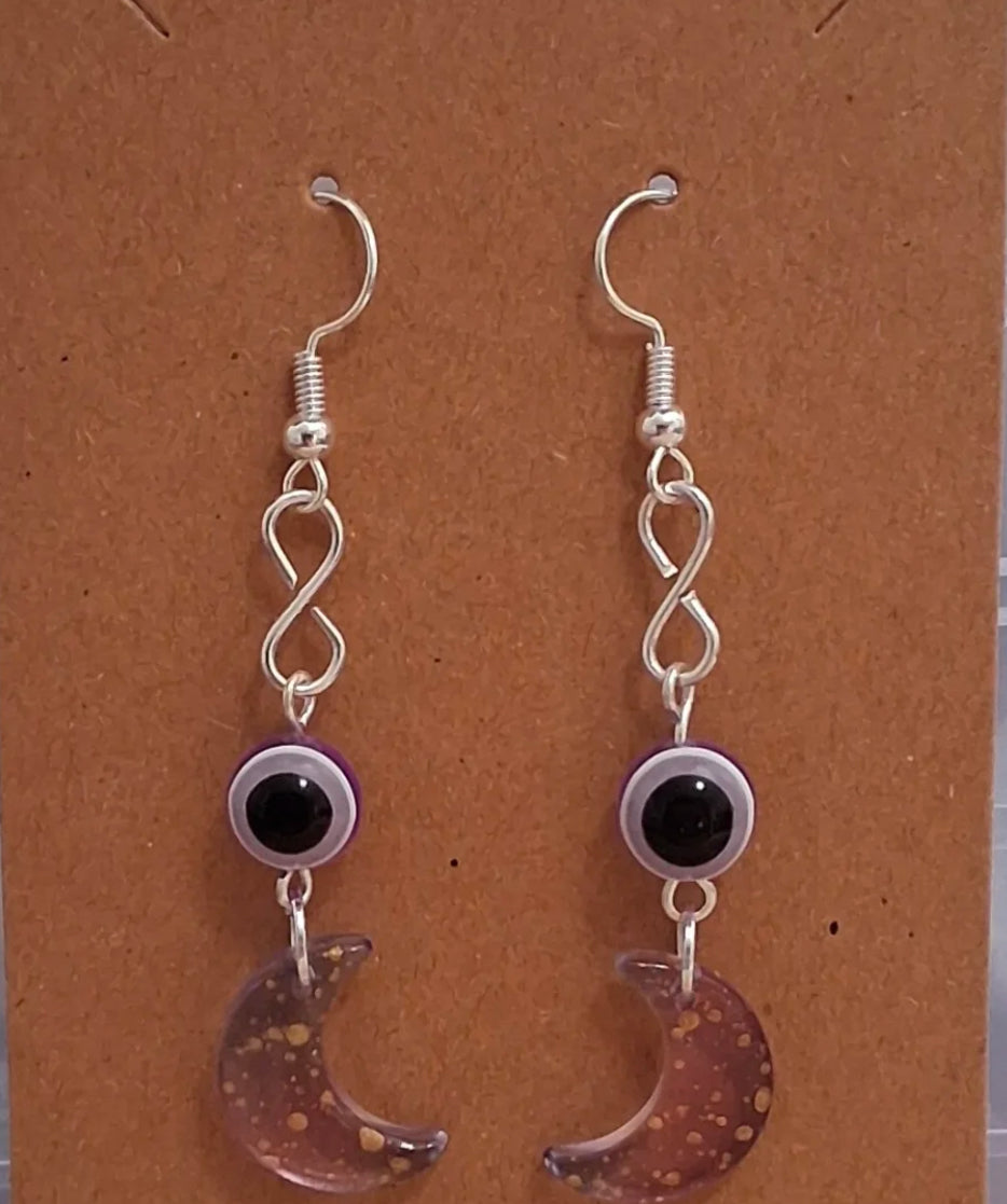 Evil Eye Moon Dangle Earrings