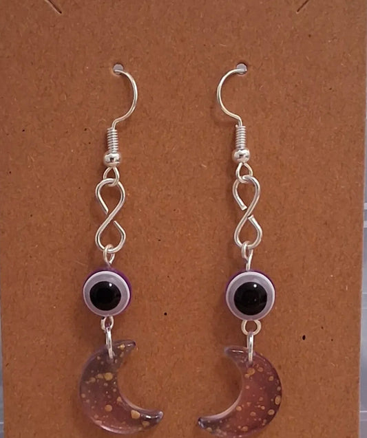 Evil Eye Moon Dangle Earrings