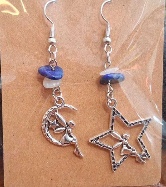 Lapis Rose Quartz Fairy Dangle Earrings