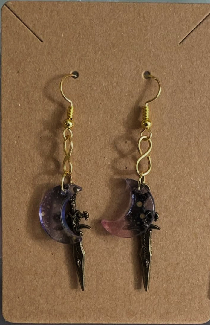 Moon & Dagger Resin Dangle Earrings