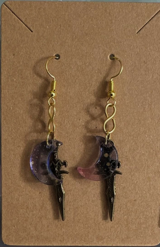 Moon & Dagger Resin Dangle Earrings